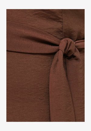 New Look Curves, CURVES DARK BUTTON THROUGH PUFF SLEEVE MIDI DRESS - Blousejurk - dark brown