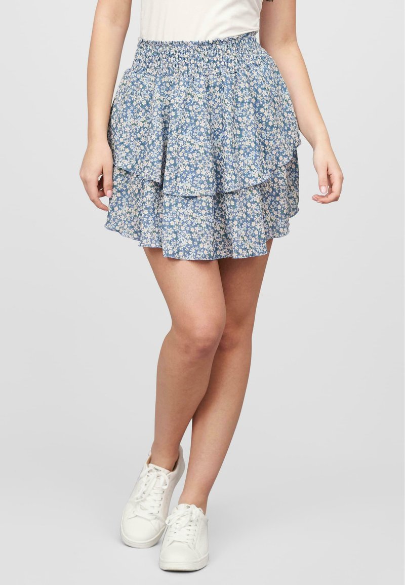 Cloud 5ive MIT ALLOVER FLOWER PRINT UND GUMMIBUND - A-linjainen hame - blue