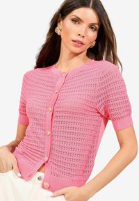 REGULAR FIT STITCHY SHORT SLEEVE  - Cardigan - pink