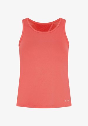 Koral tank topp laget av glatt, elastisk stoff. Har en rund halsutskjæring og tynne stropper med en subtil logo detalj i kanten.