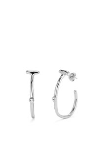 Boucles d'oreilles en argent avec un design incurvé, présentant un petit accent en cristal transparent d'un côté. Fini métallique lisse, forme minimaliste.