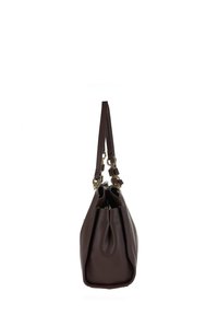 Borsa a tracolla in pelle marrone con finitura testurizzata, apertura ampia e una sola tracolla con dettagli in metallo dorato.