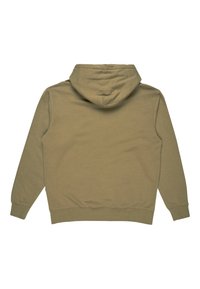 Hooded sweatshirt in khaki green, made of soft cotton, featuring a relaxed fit, ribbed cuffs, and a kangaroo pocket design.
