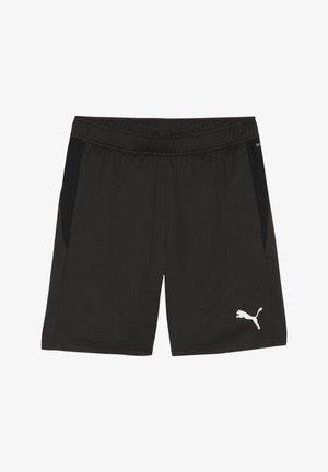 Shorts atletici neri realizzati in tessuto leggero, con tasche laterali e un logo Puma bianco sulla parte anteriore sinistra.