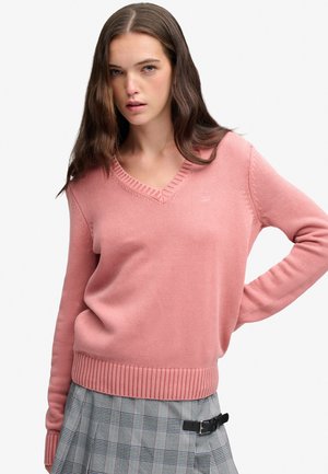 Superdry & Co, SUPERDRY WASHED V NECK JUMPER.. - Striktrøje - withered rose