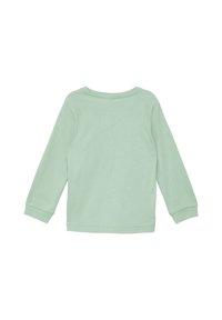 Langärmliges Hemd aus leichtem Baumwollstoff in Hellgrün mit rundem Ausschnitt und gerippten Bündchen. Glatte Textur; plain Rücken ohne Muster oder Akzente.