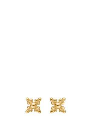Petites boucles d'oreilles clous en or avec des formes arrondies regroupées formant un motif symétrique à quatre points.