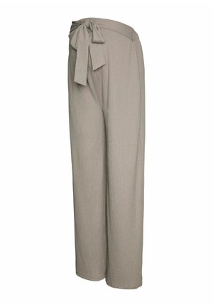 Lichtbruine wijde broekspijpen met een gestructureerde stof en een gestrikte stoffen riem in de hoge taille.