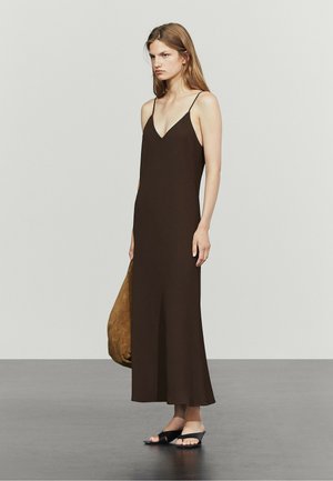 Massimo Dutti, FLOWING SATIN MIDI DRESS - Maxi dress - dark brown