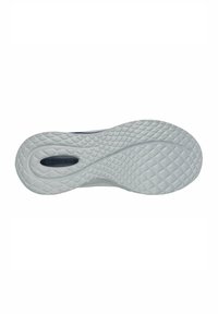 Suela de zapato con una superficie de goma blanca texturizada. Presenta un patrón de diamante, un logotipo prominente y un diseño elegante y curvado.