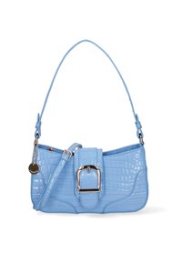 Borsa a mano blu chiaro con effetto coccodrillo, dalla forma strutturata, con un grande dettaglio fibbia e una tracolla removibile.