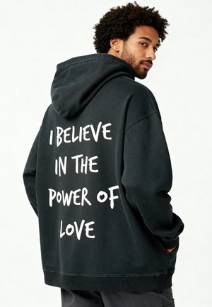POWER OF LOVE EMBROIDERY HEAVYWEIGHT - Felpa con cappuccio - washed black