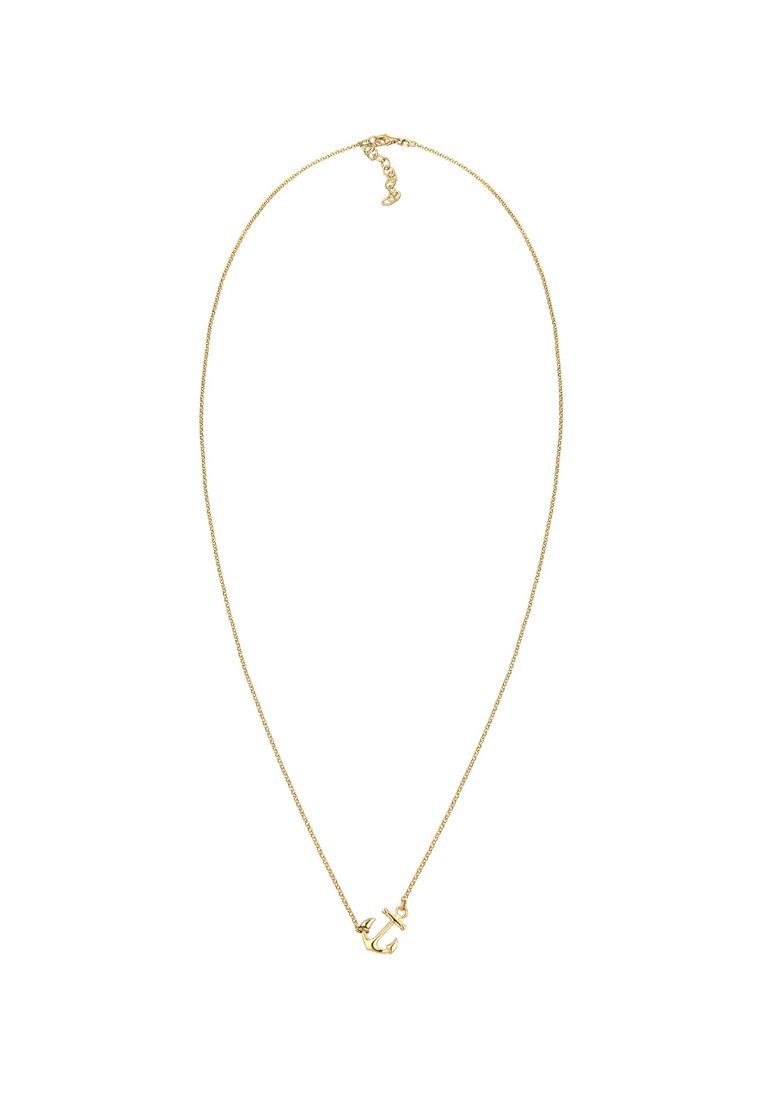 Goldkette mit feiner Kette und Anker-Anhänger, mit glatter Oberfläche und verstellbarem Verschluss für Größenanpassung.
