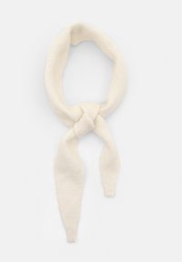 Stickad scarf i off-white med en lo-design och en knut i mitten samt avsmalnande ändar för en säker placering och stil.