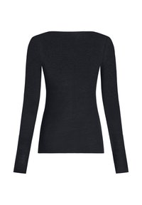 Langsleeve, getailleerd top in uni zwart, gemaakt van lichte, gladde stof met een ronde hals en een simpel, gestroomlijnd ontwerp.