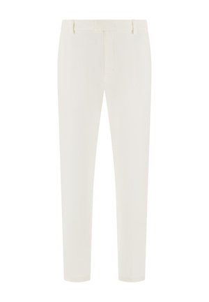 Slim-fit hvide bukser med bæltestropper og skjult forreste lukning, designet i et glat stof.