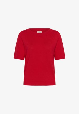 Haut rouge à manches courtes avec un col rond. Fabriqué en tissu doux, il présente une coupe décontractée et des épaules sans coutures pour un confort optimal.