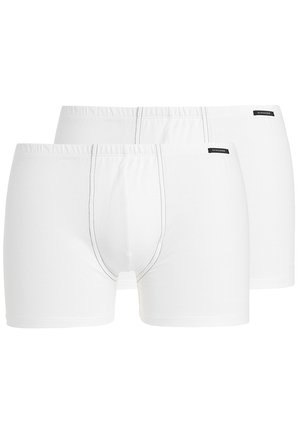 Bóxer de algodón blanco con costuras en gris contrastante, que presentan una banda elástica suave y un diseño ajustado, disponibles en un paquete de dos.