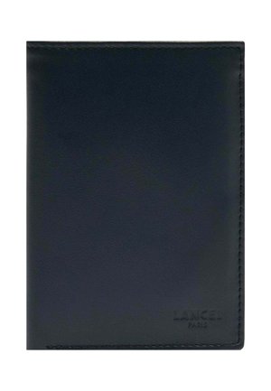 Portefeuille fermé en cuir noir avec surpiqûres visibles et logo embossé "LANCEL PARIS" dans le coin inférieur droit.