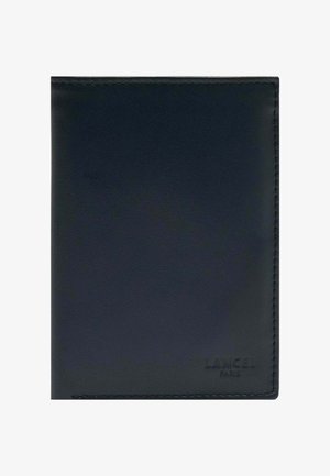 Portefeuille fermé en cuir noir avec surpiqûres visibles et logo embossé "LANCEL PARIS" dans le coin inférieur droit.