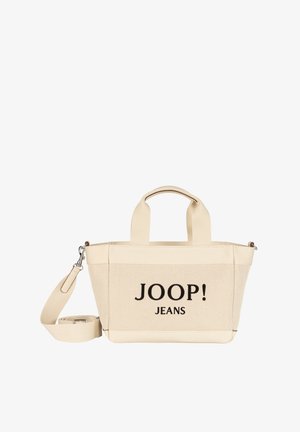 Borsa tote in tela beige con manici corti e tracolla staccabile, con logo nero "JOOP! JEANS" sul davanti.