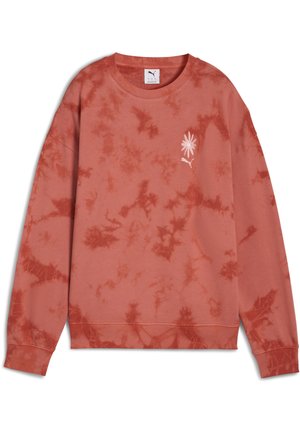 Puma tie-dye sweatshirt in terracotta featuring a floral embroidered detail on the chest, with ribbed cuffs and crew neckline.