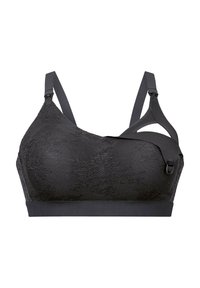 Svart blonde bh med strukturerte overflater, justerbare stropper og en unik trykknapplukking på den ene siden. Enkel design, sømløs underdel.