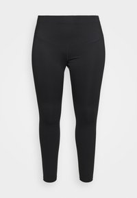 Svarta höga träningsleggings för kvinnor med en slät yta och figurnära ankellängd mot en vit bakgrund.