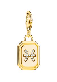 Goldfarbener Anhänger in oktagonalem Design, mit einem bow-muster, das mit Kristallen akzentuiert ist. Inklusive einem sicheren Verschluss zur Befestigung.