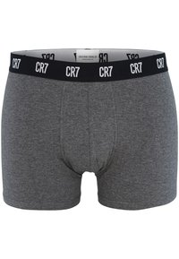 Grijze boxershorts van een zachte katoenmix, met een zwarte tailleband waarop de witte "CR7" branding staat en een standaard gulpontwerp.