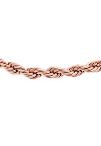 Rose gold vriddledkjede med sammenflettede lenker. Glatt, polert tekstur med et kontinuerlig design som reflekterer lys.