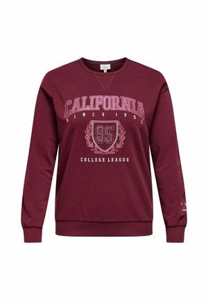 Felpa bordeaux con grafica "CALIFORNIA", anno "1995" e testo "COLLEGE LEAGUE". Collo tondo, maniche lunghe, tessuto morbido.