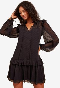 Friends Like These LONG SLEEVE DOBBY MINI WITH TIE NECK - Rochie de zi - black