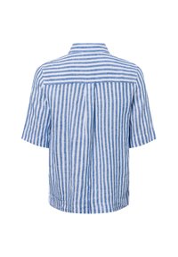 Short-sleeved shirt in light blue and white stripes. Made of linen, it features a back yoke and a relaxed fit, with a curved hem.