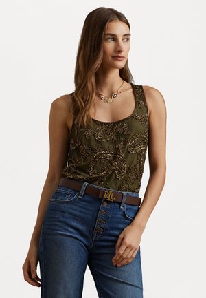PAISLEY SEQUINED MESH SLEEVELESS TOP - Top - dark botanic green multi