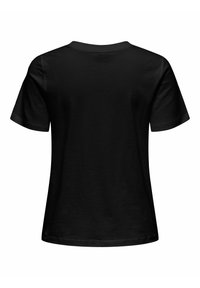 Schwarzes T-Shirt mit kurzen Ärmeln und Rundhalsausschnitt. Verfügt über eine glatte Textur und einen geraden Schnitt, ohne sichtbare Designs oder Muster.