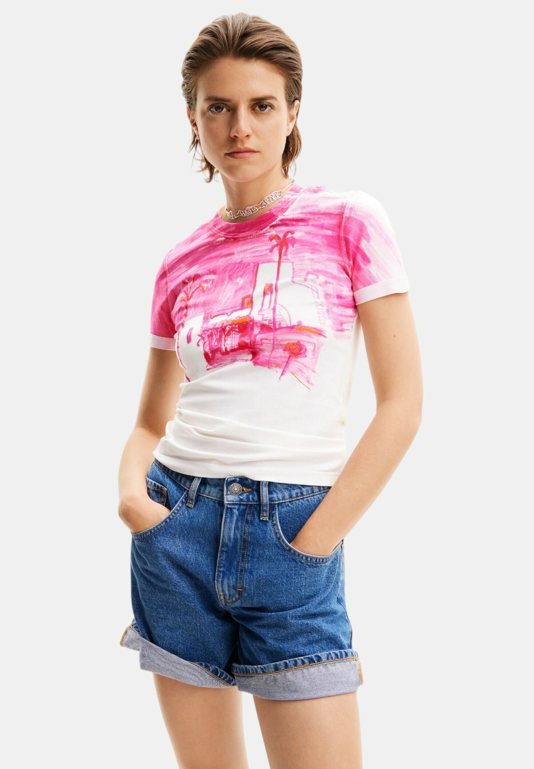 Desigual T-Shirt Donna Clementine - Maniche Corte Con Ricami E Ovale Sul Retro