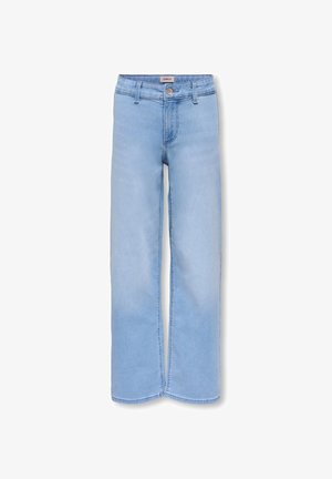 Jasnoniebieskie jeansy o luźnym kroju, wykonane z denimu, z zapięciem na guziki, szlufkami na pasek i prostymi nogawkami.