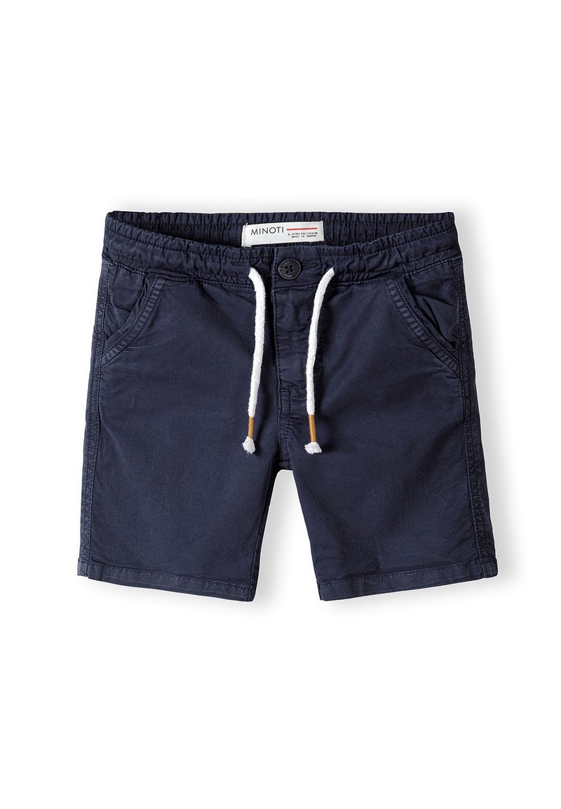 Shorts blu navy realizzati in misto cotone, con vita elasticizzata, cordoncino, due tasche laterali e chiusura con bottone.