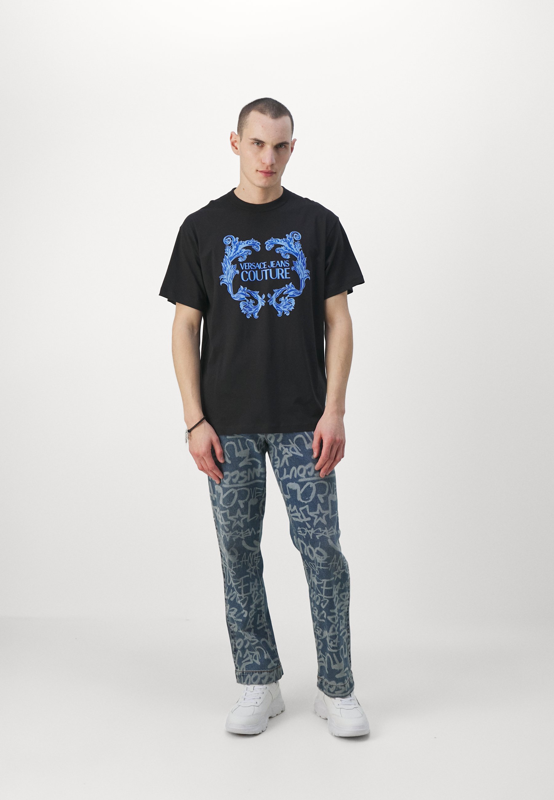 Versace Jeans Couture LOGO BAROQUE - Print T-shirt - black
