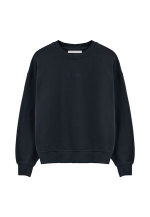 Sweat-shirt bleu marine à col rond avec poignets et ourlet côtelés, arborant une broderie discrète "Polo Club" sur la poitrine.