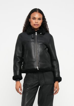 LOREL FLYING JACKET - Læderjakker - black/black