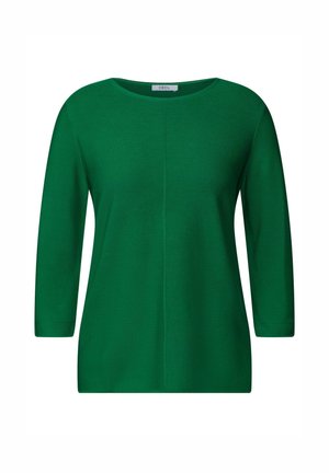 Groene lange mouwen top met een ronde halslijn, een rechte snit en textiel met zichtbaar stiksel langs de voorkant.