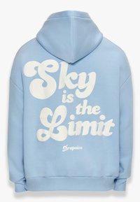 Light blue hoodie featuring oversized white text on the back that reads "Sky is the Limit" with a smaller "Dropsize" logo below.
