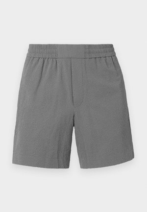 Sive kratke hlače z elastičnim pasom, teksturirano blago in ravnim krojem. Imajo dva stranska žepa in subtilen, pisan vzorec.