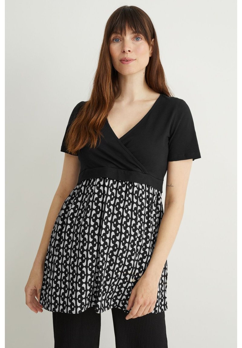 C&A T-shirt print gemêleerd zwart