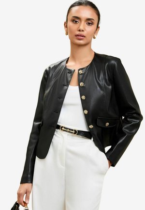 Denim jacket - black faux leather