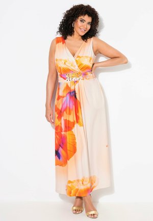 Ulla Popken FLORAL WRAP LOOK SLEEVELESS - Iltapuku - apricot