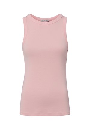 Ärmelloses pinkes Damen-Top mit rundem Ausschnitt, figurbetontem Schnitt und Marie Lund Etikett am hinteren Kragen.