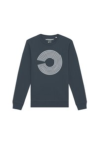 Navyblauwe sweatshirt gemaakt van een katoenmix met lange mouwen, ronde halslijn en een wit cirkelvormig grafisch ontwerp op de voorkant.
